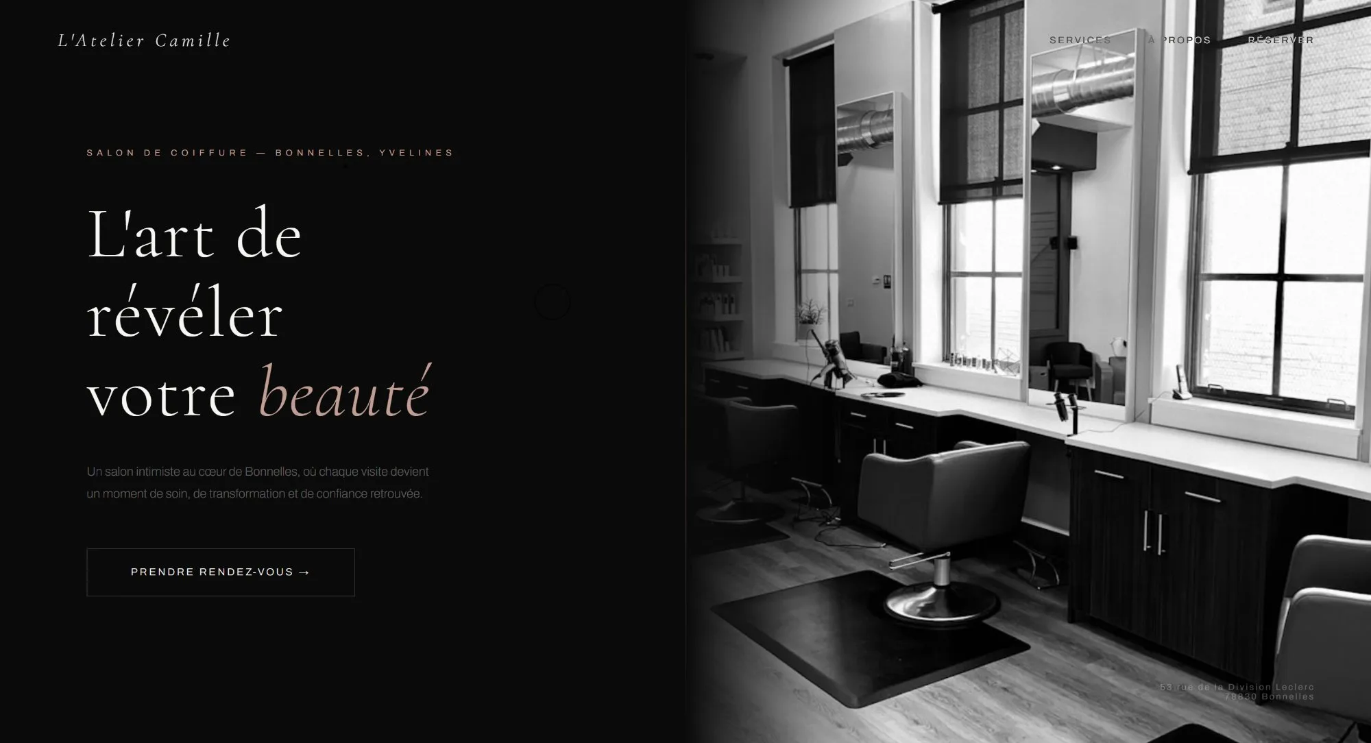 Site vitrine salon de coiffure L'Atelier Camille créé par OptiFlow Metz